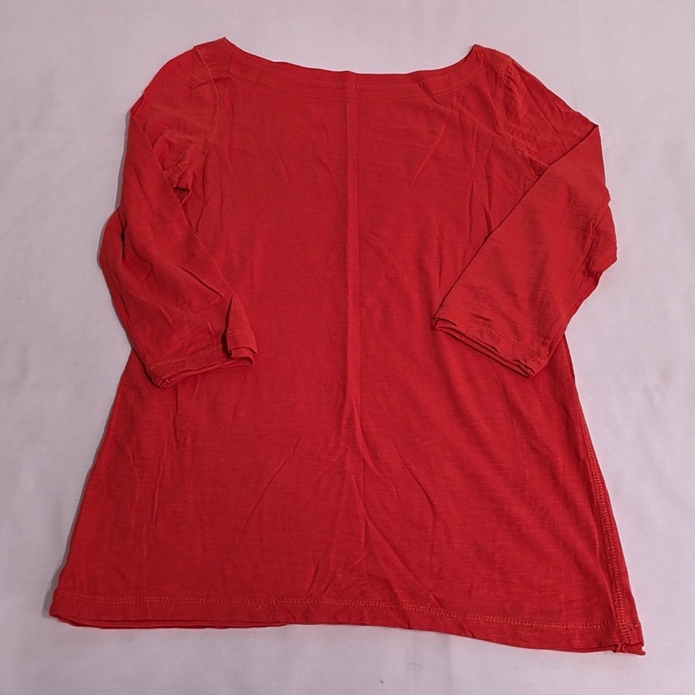 Ann Taylor LOFT Top Women S Red Boat Neck 3/4 Sleeve Slub Cotton Basic Preppy